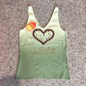 Beautiful green yellow ombré love heart tank top with amazing beadwork!